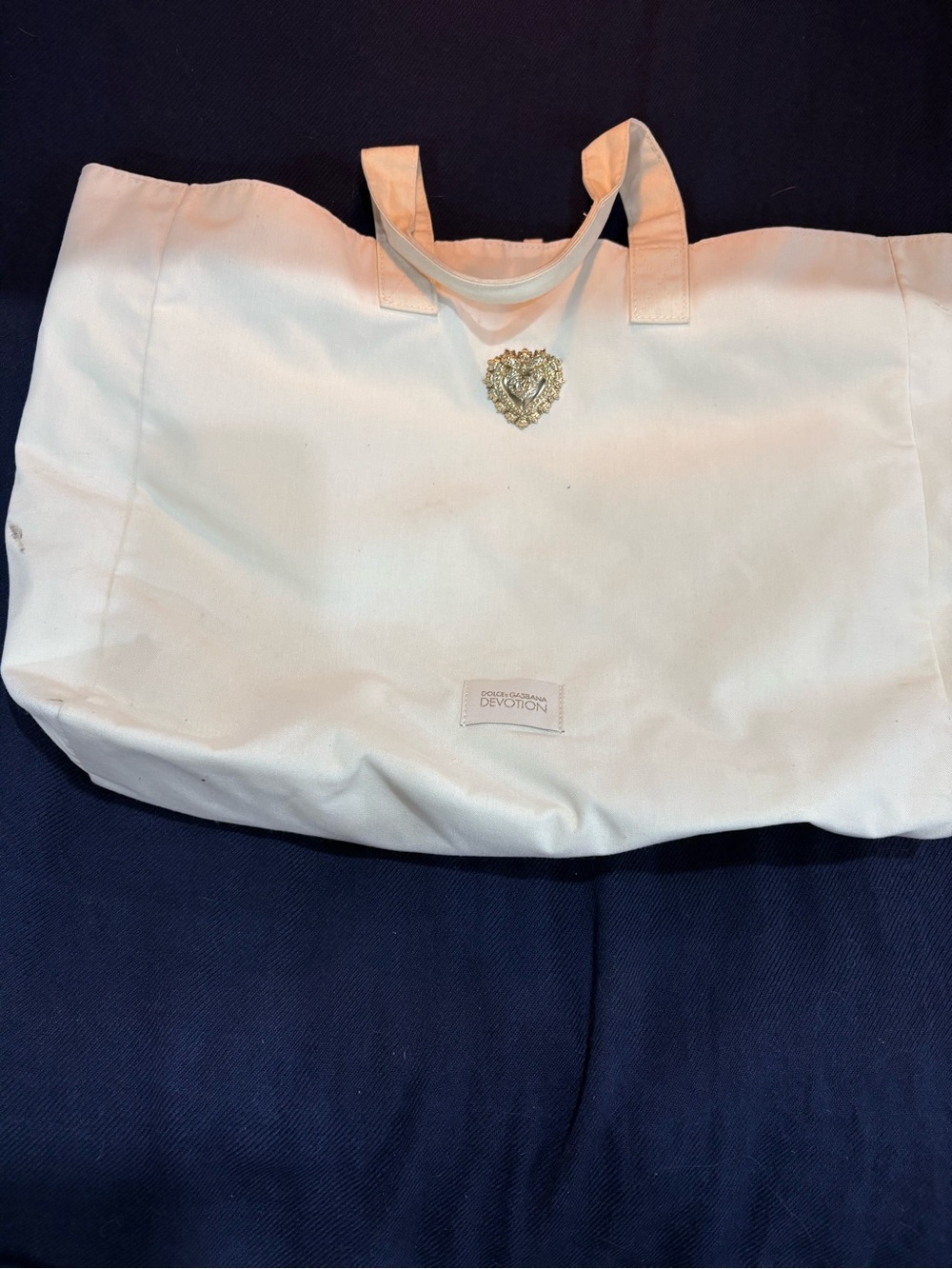 Canvas Tote Bag in Cream with Decorative Emblem